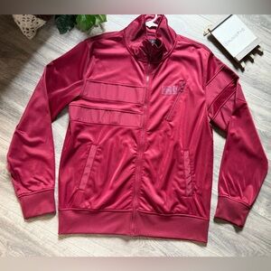 Marc Eckō Cut & Sew Burgundy Stripe Panel Track Jacket - Casual Zip-Up Size L